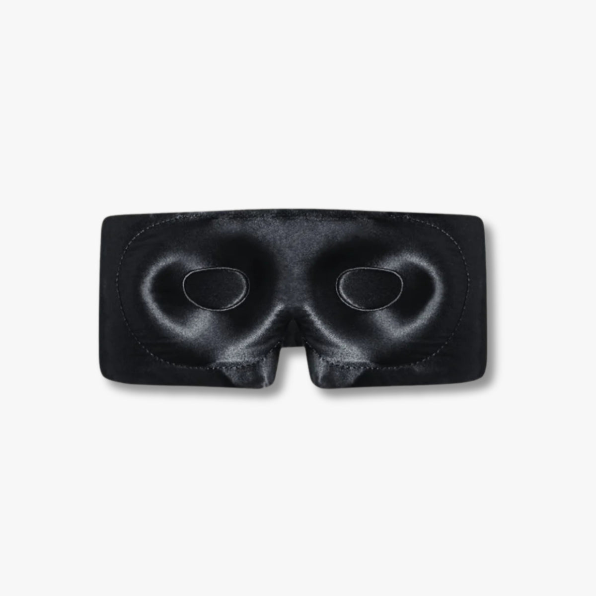 Black LashGuard 3D sleep mask in 22 momme mulberry silk, front view of the contoured eye cups